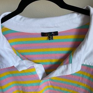 Pastel striped long sleeve polo shirt dress